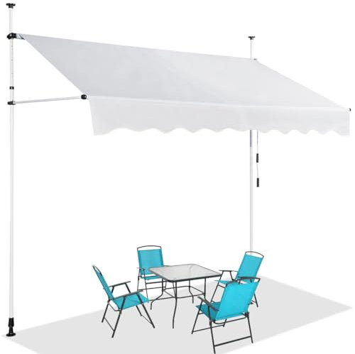 HOMASIS Tende da Sole per Esterno Estensibili, Protezione Solare Regolabile in Altezza, Tenda da Balcone senza Foratura, Tendalino Parasole con Manovella (Beige, 2,5M)