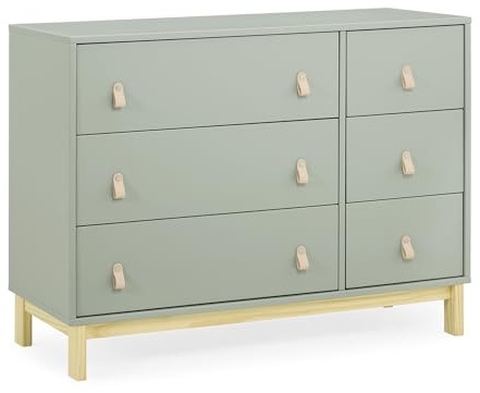 babyGap Legacy 6 Drawer Dresser with Leather Pulls and Interlocking Drawers by Delta Children - Greenguard Gold Certified, Sage Green w/Natural