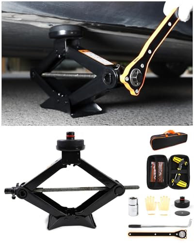 Scherenwagenheber 2,5 Tonnen Kapazität Kompatibel für Tesla Model Y/3/S/X, Wagenheber Auto Kit mit Handkurbel Trolley Heber/Schraubenschlüssel, Portable Notfall-Reifen-Reparatur-Kit mit Rad-Schlüssel