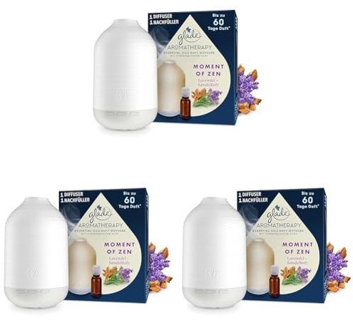Glade Aromatherapy Essential Oils Duft-Diffuser Starterset Nachfüller, Moment of Zen, Lavendel + Sandelholz, 17.4ml (Packung mit 3)