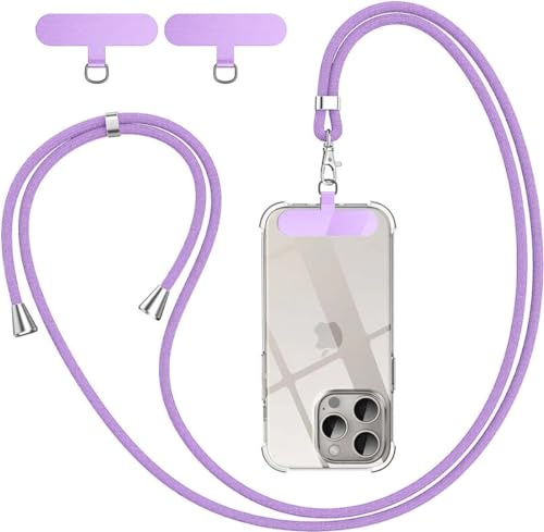 BGHHEU Cordon Téléphone Portable,avec 3 Patchs,Longueur Réglable Cordon Collier Compatible avec la Plupart des Coques pour Smartphone,Violet