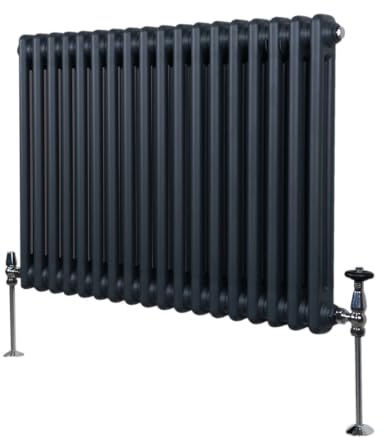 Radiador Tradicional Horizontal de 2 columnas 600mm x 832mm | Gris Antracita Mate | Acero | Montado en pared | Kit de fijación y soportes + Cepillo de limpieza GRATIS | Calefacción estufa calefactor