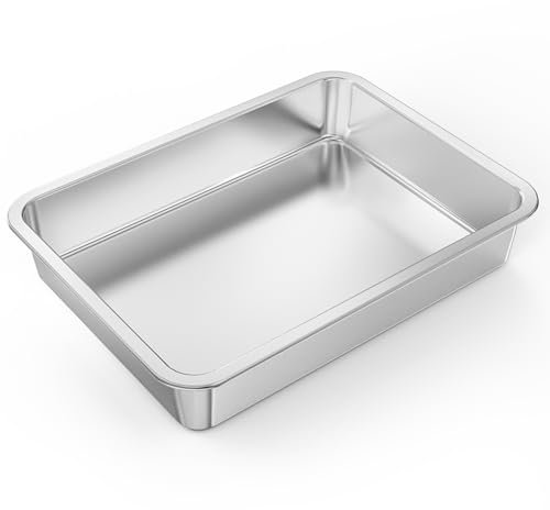 Onlyfire Rostiera Profonda Antiaderente, Teglia da Forno in Acciaio Inox per Grill a Gas/Carbone e Forno, 39.5 x 29.5 x 7 cm