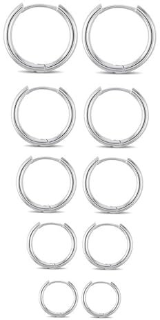5 Paar Ohrringe Creolen Klein Silber - Ringe Edelstahl für Damen und Männer - 8/10/12/14/16 MM Rund