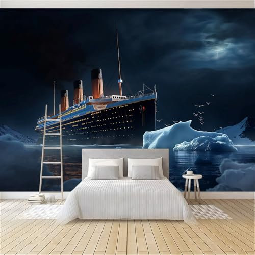 Papier Peint Panoramique 3D Bateau Iceberg 350x256 cm Papier Peint Photo Mural Intissé, Poster Tapisserie Mural Personnalisé 3D Pour Salon Chambre Décoration Murale