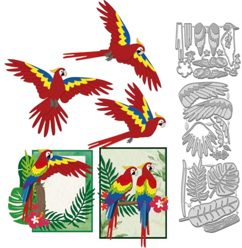 WADORN 3 Stück Metall Stanzschablonen Mit Papagei Vogel Und Blume Stanzformen Set Mit Vögeln Und Tieren Aus Karbonstahl Für Die Herstellung von DIY Scrapbookings Fotoalben Papierkarten