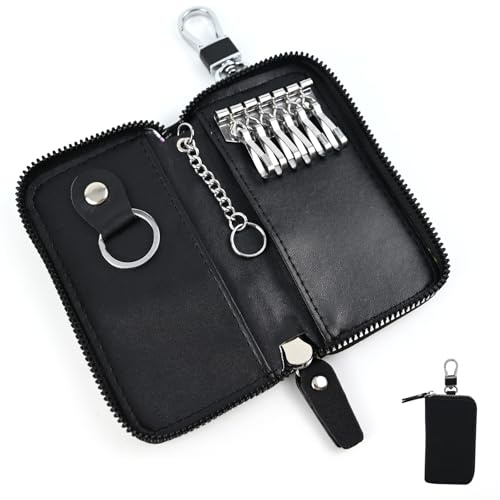 Key Wallet, Leather Key Pouch, Key Organiser, with 6 Hooks and 2 Key Rings