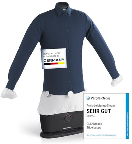 CLEANmaxx automatischer Hemdenbügler PRO |Ersetzt Bügeleisen, Bügelbrett, Dampfglätter und Steamer | Bügelgerät mit Bügelpuppe für Hemden, Blusen & Shirts | Innovativ & effizient, schwarz