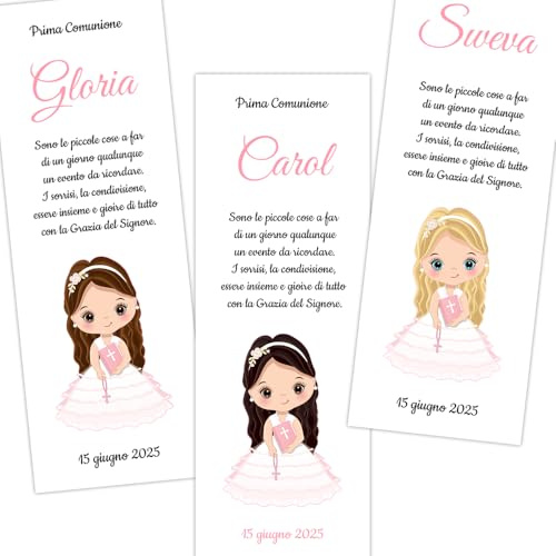 CORMAR Segnaposto Comunione Bimba Personalizzati – Kit 15 Pezzi – Bigliettini con Nome e Data – Decorazioni per Tavola o Bomboniere – Cerimonia Cresima o Comunione