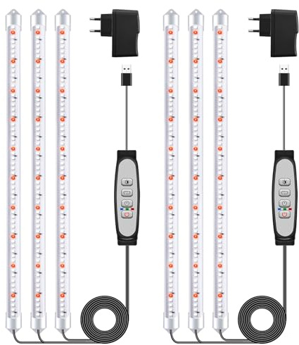2PACK 3 Barras de Luz para Cultivo de Plantas, Lámpara de Luz Solar de Espectro Completo con Temporizador 6/12/18H, 5 Niveles Regulables para Suculentas, Estante para Plantas, Bajo Armario