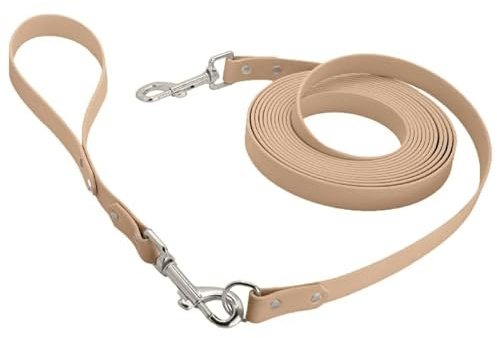 Petbo 5m Kurze Biothane Schleppleine 19mm mit abnehmbaren Kurzführer (ohne Handschlaufe/Kein Verheddern) Extra Breite 19mm für alle Hunde (Beige - Biothane)