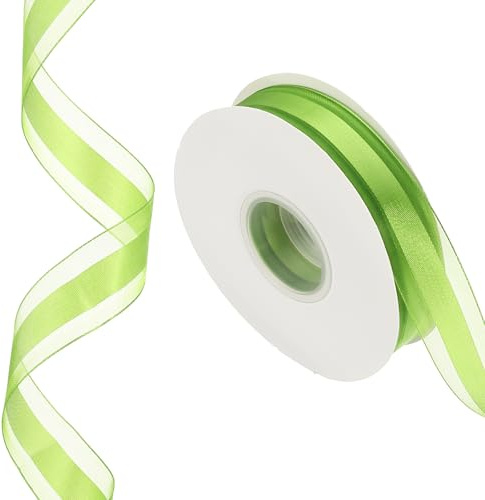 PATIKIL 50 Yardas x 1 Cinta a Rayas, Rollo de Cinta de Caramelo Verde para Envolver Regalos en Navidad, Diademas de Manualidades de Cumpleaños, Bodas y Decoración de Festivales