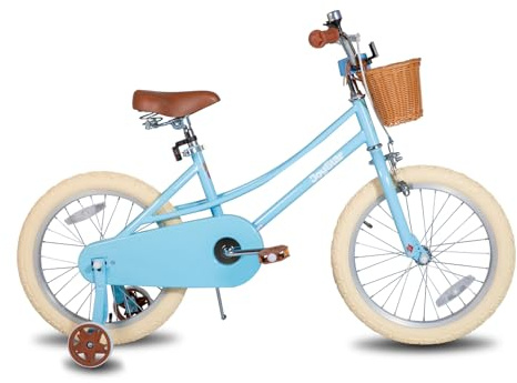 JOYSTAR 18 tums barncykel för småbarn, 6–9 år, flickcykel med stödhjul och korg, barncykel, Blua