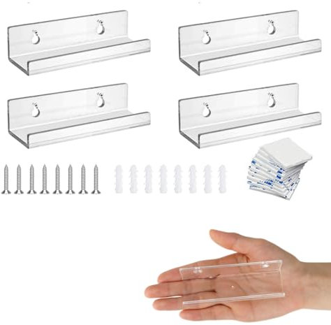 Fonyiunce 4 Pezzi Supporto da porta vinile, Porta Vinili Da Parete, Espositore da Parete in Acrilico, Porta cd da Parete, per Camera da Letto e Soggiorno, Scaffali Galleggianti Robusti Ufficio
