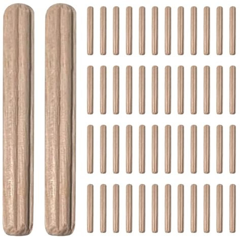 50Pcs Dowels Cabinet Drawer Round Dowels, Wooden Grooved Fluted Pins Furniture Craft Dowel Pins Rods (M6*50(50PCS))