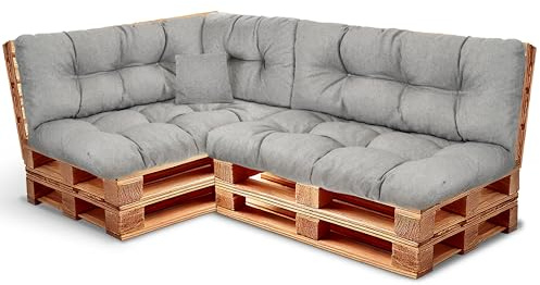 Palettenkissen Set – Sitzkissen für Europaletten Wasserdicht – Palettenpolster, gefüllt mit granuliertem Poulirette-Schaum – Inkl. 2x Sitzkissen 120x80 +Rückenlehne 120x40 sowie 60x40 & 40x40