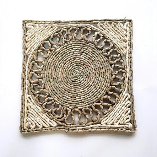 tovagliette, Tovagliette rotonde in rattan Boho da 30 * 30 cm Tovagliette tessute a mano naturali Tovagliette in giacinto d'acqua, tovagliette in vimini intrecciato rustico for tavolo da pranzo(2)