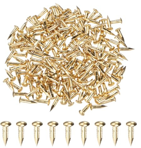 M METERXITY 200-Pack Small Tiny Nails, 2mm x 10mm Brass Precision MIni Nails Hardware Round Head for Wooden/DIY Crafts Decorative/Household Accessories/Picture Hanging