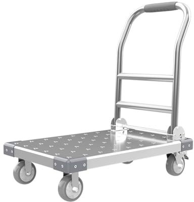 NexaGeniX plattformwagen Verdickter Edelstahl-Trolley, Flachbett-Klappanhänger, leiser kommerzieller Lager-Express-Handhabungswagen transportwagen(Mittel)
