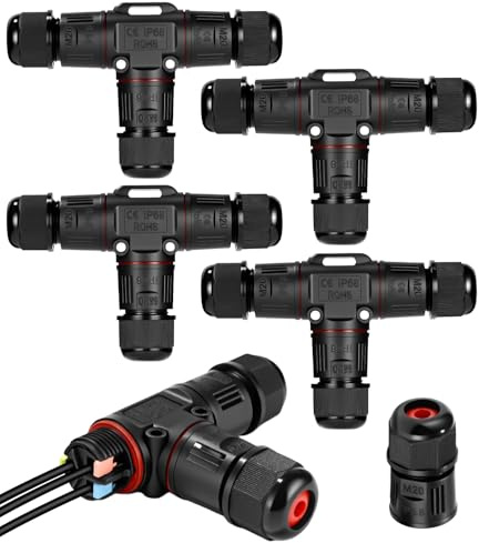 Cexovo 4 Pièces Raccord Electrique Etanche IP68 Connecteur Câble à 3 Broches, Boîte de Jonction 3 Voies Étanche