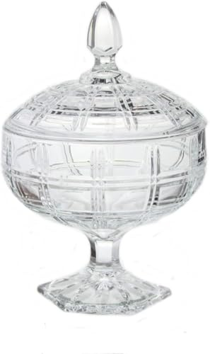 Housetronics Crystal Effect Clear Glass Bonbon Candy Dish with Lid - Large Footed Sugar Cubes Bowl Decorative Chocolate Jar Centerpiece Container 16cm