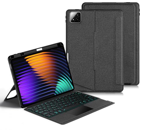 FAYGAOAI Funda con Teclado para Xiaomi Mi Pad 5/5 Pro 11 2021, Contiene Ñ, 7 Colores Retroiluminación, Trackpad Multitáctil, Funda de Teclado BT Magnética Extraíble con Soporte para S-Pen