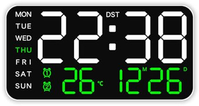 Guaber Orologio da Parete Digitale A LED Grandi Dimensioni con Temperatura della Settimana Calendario per Soggiorno per La Camera da Letto Regalo Anziani
