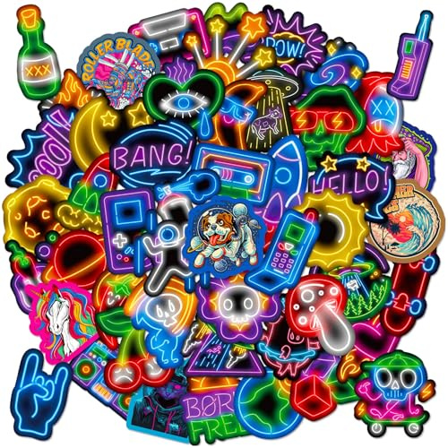 100 PCS Cool Stickers,Maslasee Ultra Vibrant Neon Stickers Waterproof Suitcase Stickers for Luggage Vinyl Decals for Water Bottles Skateboards Laptop as Stickers for Party Bags