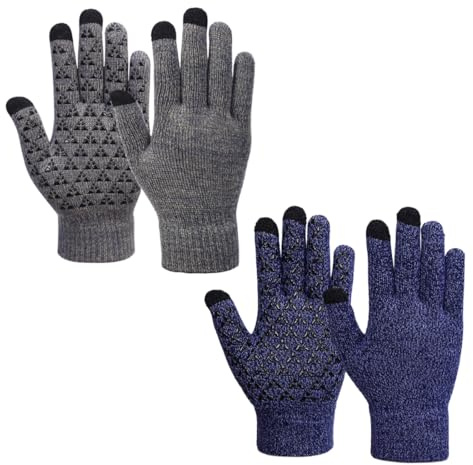 OIXYEY 2 Pares De Guantes De Invierno Con Pantalla Táctil, Guantes De Invierno Cálidos Y Antideslizantes, Guantes Térmicos De Punto Elásticos Para Esquiar, Montar En Bicicleta Y Hacer Senderismo