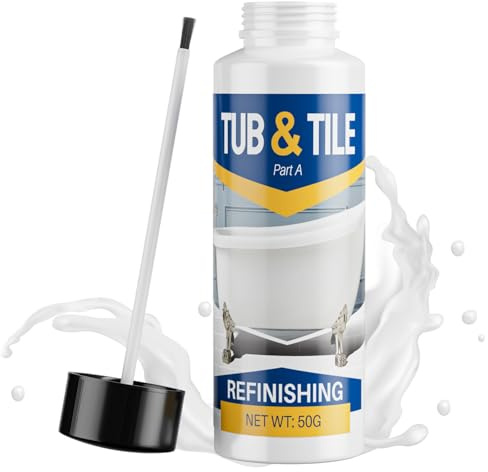 Tub and Tile Paint, 1.7 oz Tub Paint for Bathtub, 1-Part Bathtub Touch Up Paint White for Sink Bathroom Kitchen Countertop, Water Based & Low Odor, Semi-Gloss white, 2.5-3sq.ft (No Need Part B)