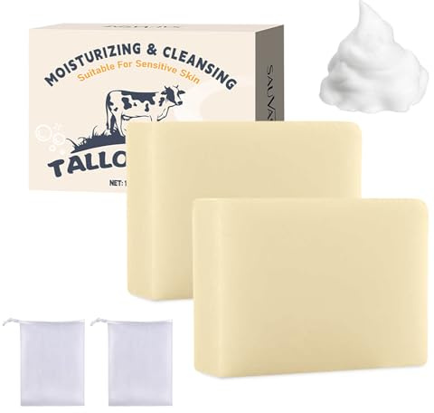 Beef Tallow Soap, 2 Stück Rindertalg Kernseife, Hautpflege Seife Stück Naturkosmetik, Feuchtigkeitsspendend Seifenstücke Gesicht & Körper, Soap Bar Alle Hauttypen, Tiefenreinigung & Porenverkleinerung