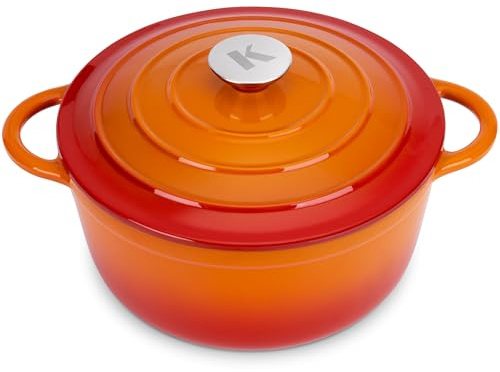 KLAMER Gusseisen Bräter 5 L, Gusseisen-Topf 26 cm backofengeeignet, Emaille Schmortopf mit Deckel, Perfekt zum Braten, Schmoren und Brot backen, mit digitalem Rezeptbuch