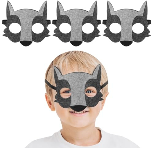 Abaodam Lot de 4 Masques de Loup en Feutre Demi-visage, Taille Unique, Accessoire de Fête pour Bal Masqué, Cosplay et Décoration Extérieure, Masque D’animal Léger et Confortable