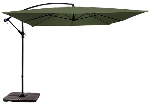 Oviala Parasol déporté 3 x 3 m et 4 Dalles à Lester remplisable Vert Cactus