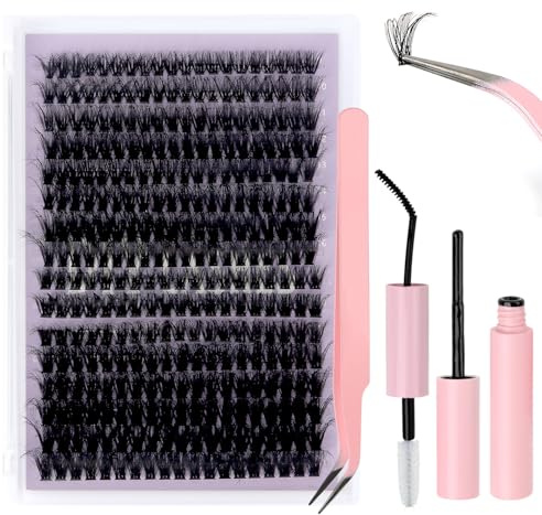 MOTIBACK Juego de extensiones de pestañas 60D 80D, 312 unidades, juego de extensiones de pestañas con pinzas quitaselladores de unión de 9 a 16 mm, longitud de mezcla de cinta invisible para el hogar