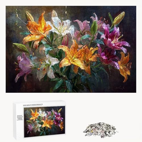 Puzzle 520 Teile für Erwachsene - Bunt & Lilie - Klassisches Holzpuzzle mit Präzisionsschnitt & HD-Druck - 52 x 38 cm - Entspannung, Achtsamkeit & Wanddeko Geschenk - Nicht unter 14 Jahren P3#394