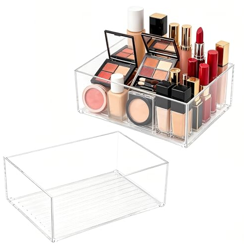 LuminaryLair 2 Stück Acryl Aufbewahrung, 16.5 x 11 x 6cm Kosmetik Organizer | Acryl Stapelbar Badezimmer Organizer, Schminktisch Organizer, für Eyeliners Lippenstift Wimperntusche Makeup Pinsel Büro