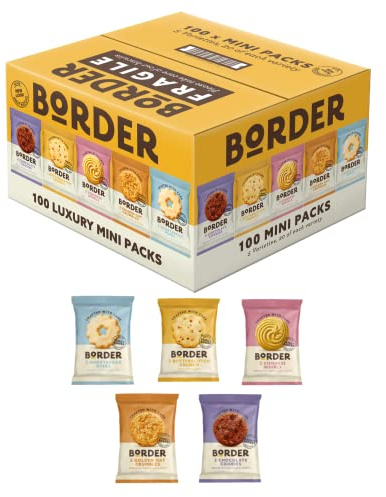 Border Biscuits 100 Multipack Box, 5 Flavours, Individually Wrapped Biscuits