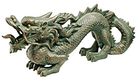 Design Toscano Asian Dragon of the Great Wall Garden Statue, Medium, 53.5 cm, Polyresin, Bronze Verdigris Finish