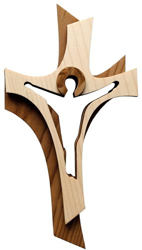 Kaltner Präsente Geschenkidee - Wandkreuz Echtholz Holz Kreuz Kruzifix Auferstehungskreuz für die Wand modern gefertigt im Grödner Tal Südtirol (Höhe 30 cm)