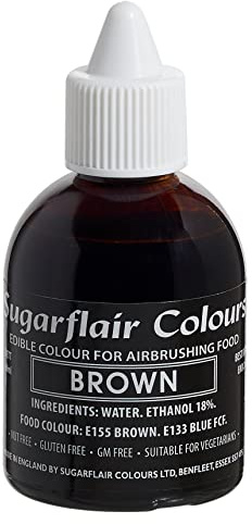 Sugarflair Airbrush Colouring Lebensmittelfarbe, Brown, 60 ml | Essbare Lebensmittel Farbe Flüssig, Airbrush-Farbe für Kuchen, Cupcakes, Zuckerguss und Kuchendekorationen