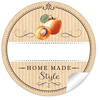 24 STICKER: 24 Schöne Marmeladenetiketten für die Küche in Natur mit Aprikose: Home Made Style mit Freitextfeld für selbstgemachte Marmelade, Einmachgläser, Marmeladegläser • Format 4 cm, rund, matt