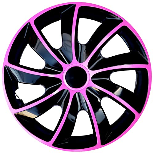 NRM Quad Bicolor Wheel Covers Hubcaps Set 4PCS Car ABS Universal Weather Resistant (Black/pink, 15)