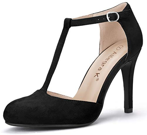 Allegra K Women's Stiletto T-Strap Black Pumps - 6.5 M US