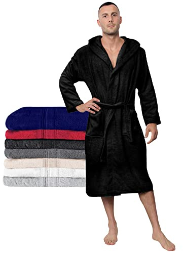 Twinzen Accappatoio per Uomo con Cappuccio in Spugna, XL, Grigio Scuro, 2 Tasche, Cintura Cotone Senza Prodotto Chimico, Oeko Tex - Vestaglia per Uscire dalla Doccia, Assorbente e Confortevole