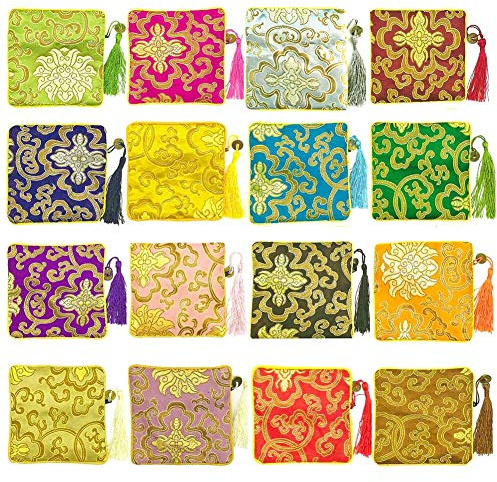EAVOQLB 16 pcs traditional brocade bag embroidery bag jewelry bag Shu Jin fringed Wallet Zipper jewelry bag value set