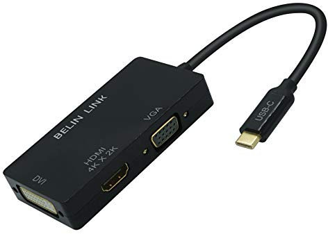 BELIN LINK Adaptador USB-C a VGA Thunderbolt 3 con Conector Chapado en Oro USB 3.1 Tipo C Adaptador multipuerto para VGA Compatible con MacBook Pro/DELL XPS 13/Chromebook Pixel/Yoga 910/Miix 510