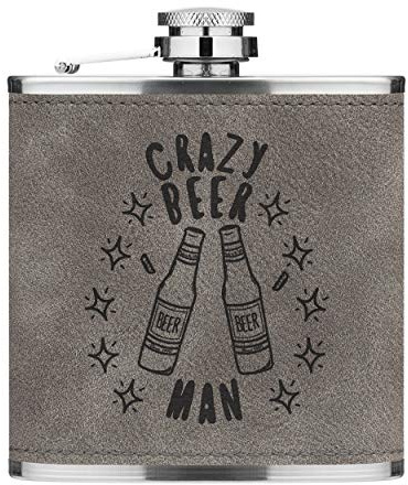 Crazy Bière Homme Stars 6oz Cuir PU Hip Flasque Gris Luxe