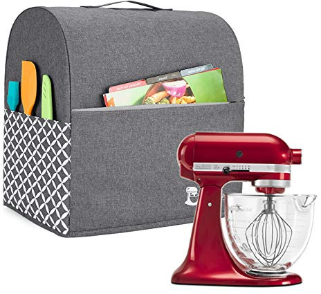 Yarwo Stand Mixer Cover, Protective Dust Cover with Top Handle and Pockets for All 4.3 Litre and 4.8 Litre Stand Mixer, (Small, Grey with Oval Pattern) | Heavy-duty nylon, water-resistant, multiple pockets, top handle, dust cover fits 4.3L and 4.8L stand mixers