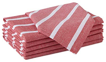 Encasa XO Servilletas de Algodón Juego de 6 | Rayas Rojas romaní | Tamaño 43x43 cm | Servilletas de Mesa | Lavables a Máquina y Reutilizables